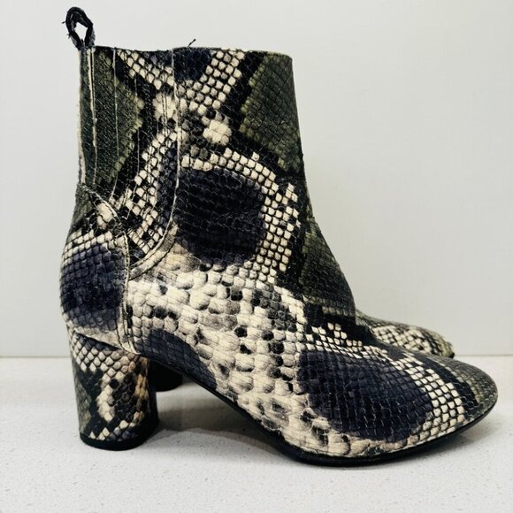 Napoleoni Shoes - Napoleoni Snake Skin Heeled Boots Genuine Leather Animal Print Side Zipper Sz 38